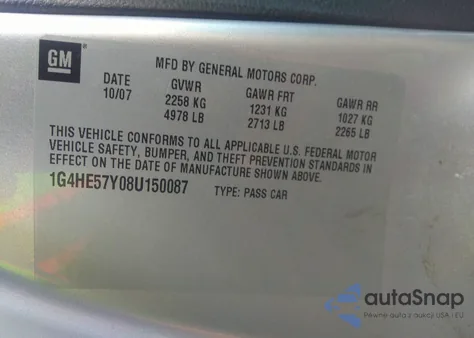 2008 Buick Lucerne Cxs from USA, damaged, VIN 1G4HE57Y08U150087